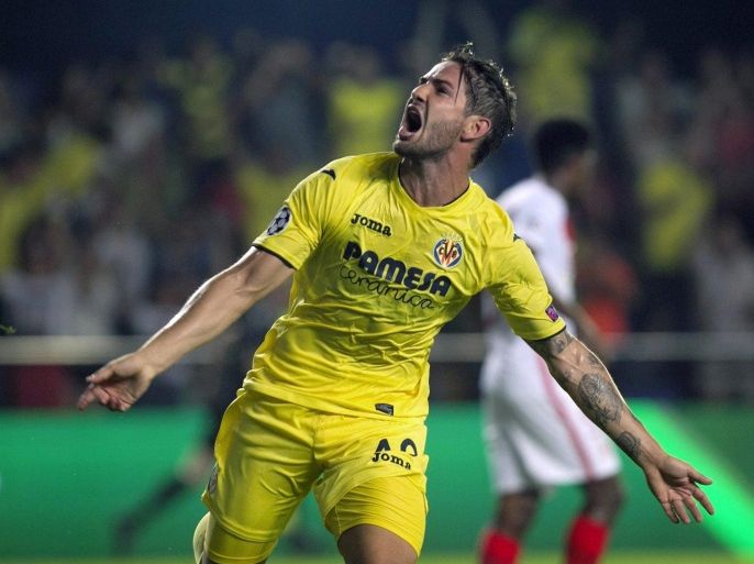 Villarreal FC's Brazilian striker Alexandre Pato celebrates after scoring against AS Monaco during their UEFA Champions League playoff first leg match between AS Monaco and Villareal played at El Madrigal stadium in Villarreal, Castellon, eastern Spain on 17 August 2016.