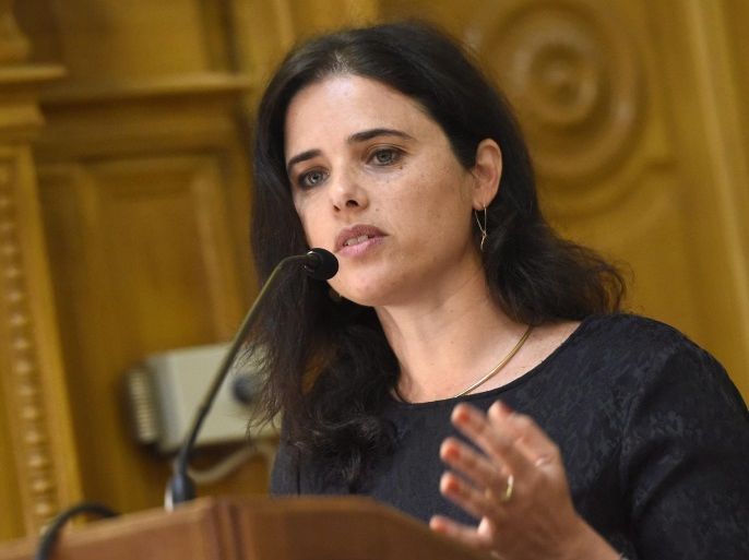 Israeli Justice Minister Ayelet Shaked delivers a speech during a conference titled 'Internet usage and responsibility - legal means to curb online hate speech' in Budapest, Hungary 06 June 2016. The conference was organized by the Hungarian and Israeli Ministries of Justice. EPA/TAMAS KOVACS HUNGARY OUT