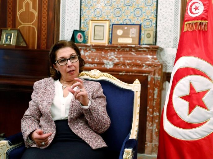 Tunisia's Finance Minister Lamia Zribi gestures as she speaks during an interview in Tunis, Tunisia, February 24, 2017. Picture taken February 24, 2017. REUTERS/Zoubeir Souissi