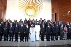 A handout photo made available by the South African Government Communication and Information System (GCIS) on 31 January 2017 shows African Union (AU) Commission chairperson, H.E. Dr. Nkosazana Dlamini-Zuma (C) with the heads of state at the opening session of the 28th Assembly of Heads of State and Government of the African Union (AU) in Addis Ababa, Ethiopia, 31 January 2017. EPA/KOPANO TLAPE HANDOUT