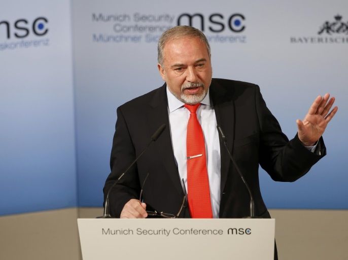 Israel Defense Minister Avigdor Lieberman speaks at the 53rd Munich Security Conference in Munich, Germany, February 19, 2017. REUTERS/Michaela Rehle