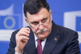 Prime Minister of Libya Fayez al-Sarraj looks on during a press conference with the High Representative of the European Union for Foreign Affairs and Security Policy, Federica Mogherini (not pictured), at the end of a meeting at EU Commission in Brussels, Belgium, 02 February 2017.