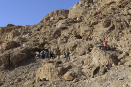 An undated handout photo made available by the Hebrew University of Jerusalem's Institute of Archaeology on 09 February 2017 shows the location of a cave discovered by archeologists on the cliffs west of Qumran, near the northwestern shore of the Dead Sea, Israel. According to a university press release, the excavation of the cave revealed that at one time it contained Dead Sea scrolls. Numerous storage jars and lids from the Second Temple period were found hidden in n