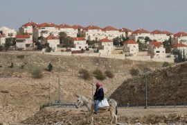 FILE PHOTO: A Palestinian man rides a donkey near the Israeli settlement of Maale Edumim, in the occupied West Bank, December 28, 2016. REUTERS/Baz Ratner/File photo