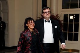 Reid Hoffman, LinkedIn founder, and his wife Michelle Yee arrive for the official State dinner for Chinese President Xi Jinping and his wife Peng Liyuan at the White House in Washington, September 25, 2015. REUTERS/Mary F. Calvert