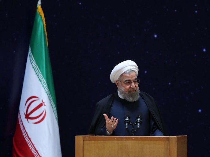 Iran's President Hassan Rouhani gestures as he speaks during a ceremony marking National Day of Space Technology in Tehran, Iran February 1, 2017. President.ir/Handout via REUTERS ATTENTION EDITORS - THIS PICTURE WAS PROVIDED BY A THIRD PARTY. FOR EDITORIAL USE ONLY. NO RESALES. NO ARCHIVE. TPX IMAGES OF THE DAY
