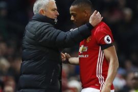Britain Soccer Football - Manchester United v Watford - Premier League - Old Trafford - 11/2/17 Manchester United's Anthony Martial is congratulated by manager Jose Mourinho as he is substituted Action Images via Reuters / Jason Cairnduff Livepic EDITORIAL USE ONLY. No use with unauthorized audio, video, data, fixture lists, club/league logos or "live" services. Online in-match use limited to 45 images, no video emulation. No use in betting, games or single club/league/player publications. Please contact your account representative for further details.