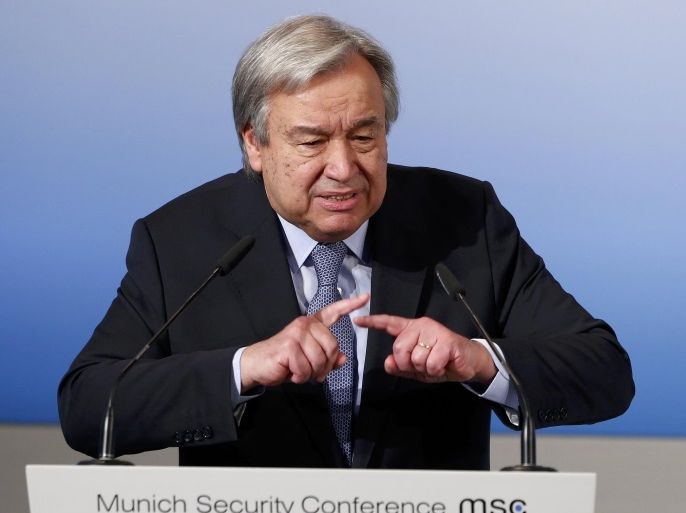 United Nations Secretary General Antonio Guterres delivers his speech during the 53rd Munich Security Conference in Munich, Germany, February 18, 2017. REUTERS/Michaela Rehle