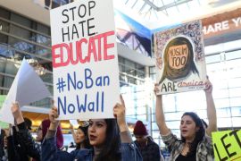 People gather to protest against U.S. President Donald Trump's executive order travel ban at Los Angeles International Airport (LAX), California, U.S. January 31, 2017. REUTERS/Monica Almeida