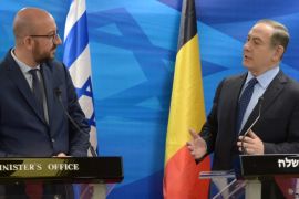Israeli Prime Minister Benjamin Netanyahu (R) and his Belgian counterpart Charles Michel deliver joint statements in Jerusalem February 7, 2017. Picture taken February 7, 2017. Amos Ben-Gershom/Goverment Press Office (GPO)/Handout via REUTERS ATTENTION EDITORS - THIS IMAGE HAS BEEN SUPPLIED BY A THIRD PARTY. FOR EDITORIAL USE ONLY