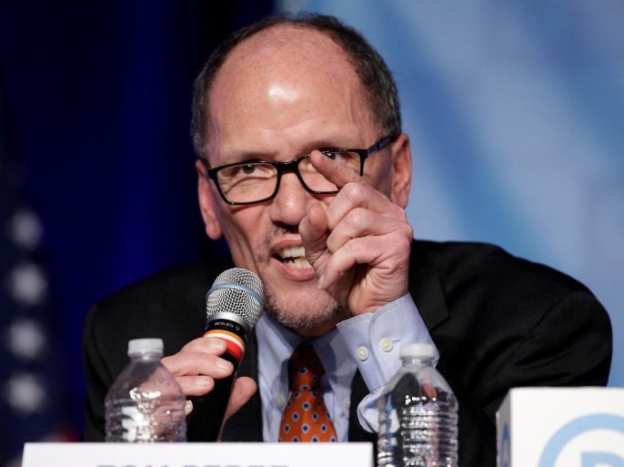 Former Secretary of Labor Tom Perez, a candidate for Democratic National Committee Chairman, speaks during a Democratic National Committee forum in Baltimore, Maryland, U.S., February 11, 2017. REUTERS/Joshua Roberts