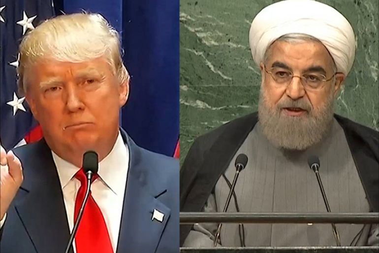 كومبو يجمع الرئيس الإيراني حسن روحاني والرئيس الأميركي دونالد ترمب