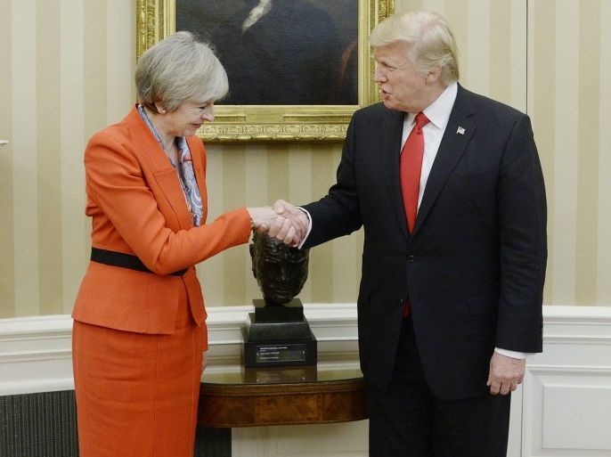 US President Donald J. Trump meets with British Prime Minister Theresa May in the oval Office of the White House in Washington, DC, USA, 27 January 2017.