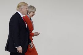 US President Donald J. Trump and British Prime Minister Theresa May walk the colonade of the White House in Washington, DC, USA, 27 January 2017.