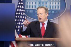 Members of the news media raise their hands to be called on by White House Press Secretary Sean Spicer (C) during a news conference in the James Brady Press Briefing Room of the White House in Washington, DC, USA, 03 February 2017. The Trump administration is the first US administration to expand the White House press briefings to journalists who submit questions live via Skype since 01 February 2017.
