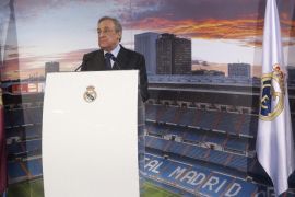 Real Madrid's president, Florentino Perez, gives a speech during the traditional Christmas lunch held at Santiago Bernabeu stadium in Madrid, Spain, 20 December 2016.