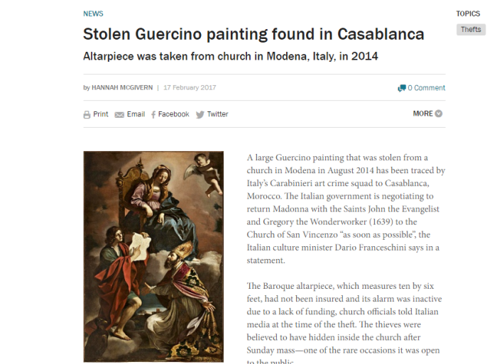 موقع بريطاني متخصص في أخبار الفن نشر صورة اللوحة الفنية الإيطالية المسروقة التي عثرت عليها في المغرب