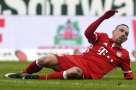Munich's Franck Ribery reacts during the German Bundesliga soccer match between Werder Bremen and FC Bayern Munich in Bremen, Germany, 28 January 2017. EPA/DAVID HECKER (EMBARGO CONDITIONS - ATTENTION: Due to the accreditation guidlines, the DFL only permits the publication and utilisation of up to 15 pictures per match on the internet and in online media during the match.)