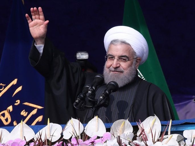 Iran's President Hassan Rouhani waves during a ceremony marking the anniversary of Iran's 1979 Islamic Revolution, in Tehran, Iran February 10, 2017. President.ir/Handout via REUTERS ATTENTION EDITORS - THIS PICTURE WAS PROVIDED BY A THIRD PARTY. FOR EDITORIAL USE ONLY. NO RESALES. NO ARCHIVE.