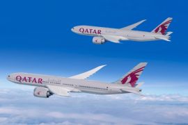 A handout picture provided by Boeing on 15 June 2015 shows Boeing airplanes of Qatar Airways. Boeing and Qatar Airways announced an order for 10 777-8Xs and four 777 Freighters, valued at 4.8 billion US dollars at list prices, at the Paris Air Show 2015, at Le Bourget airport, in Paris, France. The Paris Air Show runs from 15 June to 21 June 2015.