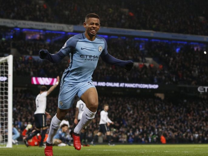 Britain Soccer Football - Manchester City v Tottenham Hotspur - Premier League - Etihad Stadium - 21/1/17 Manchester City's Gabriel Jesus celebrates scoring but the goal is then disallowed Reuters / Andrew Yates Livepic EDITORIAL USE ONLY. No use with unauthorized audio, video, data, fixture lists, club/league logos or "live" services. Online in-match use limited to 45 images, no video emulation. No use in betting, games or single club/league/player publications. Plea