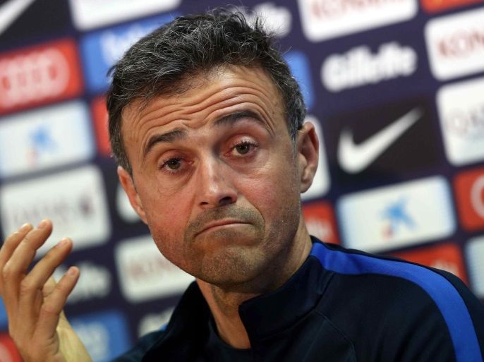 FC Barcelona's head coach Luis Enrique addresses a press conference after a team's training session in Sant Joan Despi, outside Barcelona, northeastern Spain, 06 February 2017. The team prepares the King's Cup semi final second leg match against Atletico Madrid at Barcelona's Camp Nou Stadium on 07 February 2017.