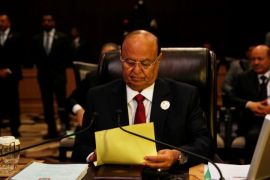 Yemen's President Abd-Rabbu Mansour Hadi attends the 28th Ordinary Summit of the Arab League at the Dead Sea, Jordan March 29, 2017. REUTERS/Mohammad Hamed