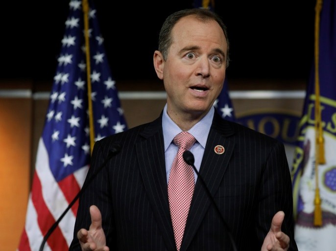 House Intelligence Committee ranking Democrat Adam Schiff (D-CA) reacts to Committee Chairman Devin Nunes statements about surveillance of U.S. President Trump and his staff as well as his visit to the White House, as Schiff holds a news conference at the U.S. Capitol in Washington, U.S., March 22, 2017. REUTERS/Jim Bourg