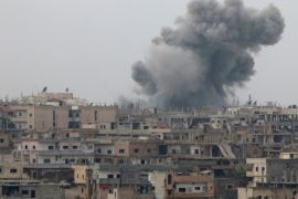 Smoke rises after strikes on rebel-held Deraa city, Syria March 10, 2017. REUTERS/Alaa Al-Faqir