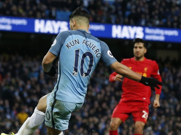 Britain Soccer Football - Manchester City v Liverpool - Premier League - Etihad Stadium - 19/3/17 Manchester City's Sergio Aguero shoots over Reuters / Andrew Yates Livepic EDITORIAL USE ONLY. No use with unauthorized audio, video, data, fixture lists, club/league logos or