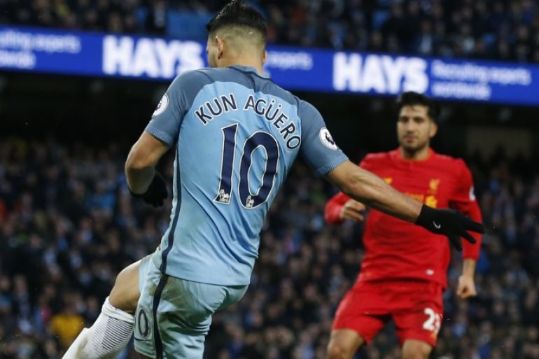 Britain Soccer Football - Manchester City v Liverpool - Premier League - Etihad Stadium - 19/3/17 Manchester City's Sergio Aguero shoots over Reuters / Andrew Yates Livepic EDITORIAL USE ONLY. No use with unauthorized audio, video, data, fixture lists, club/league logos or
