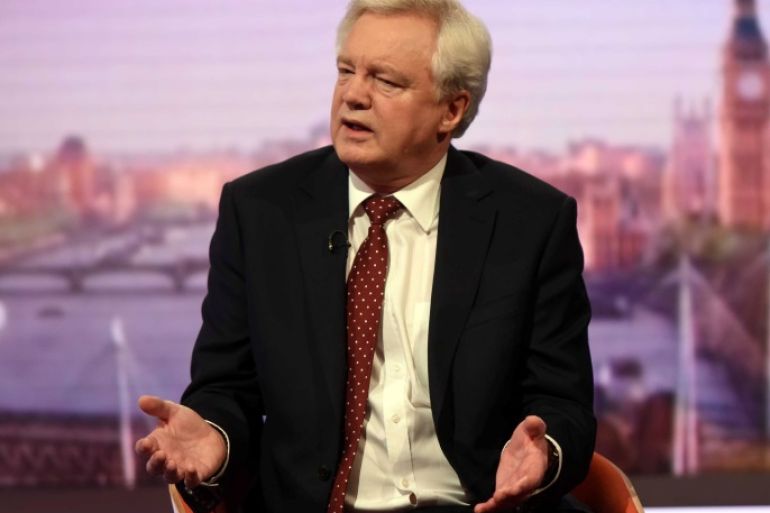 Britain's Secretary of State for Leaving the EU David Davis speaks on the Marr Show in London, March 12, 2017. Jeff Overs/BBC handout via REUTERSFOR EDITORIAL USE ONLY. NO RESALES. NO ARCHIVESTHIS IMAGE HAS BEEN SUPPLIED BY A THIRD PARTY. IT IS DISTRIBUTED, EXACTLY AS RECEIVED BY REUTERS, AS A SERVICE TO CLIENTS