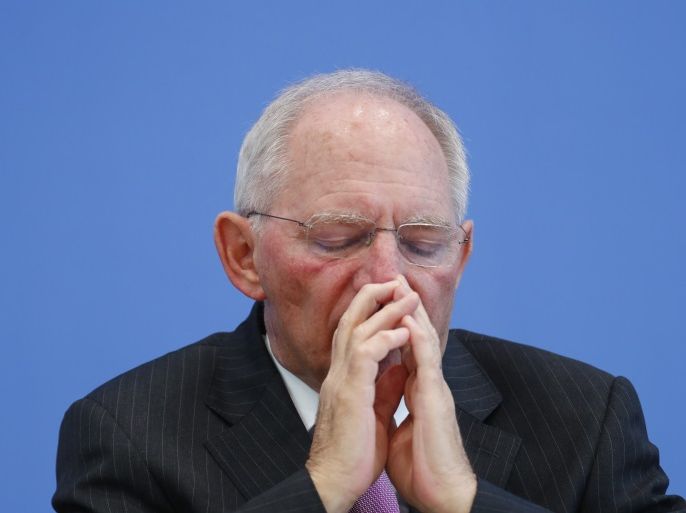 German Finance Minister Wolfgang Schaeuble presents draft budget for 2018 and mid-term plans for state spending until 2021 during a news conference in Berlin, Germany, March 15, 2017. REUTERS/Fabrizio Bensch