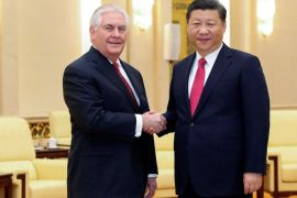 Chinese President Xi Jinping (R) shakes hands with U.S. Secretary of State Rex Tillerson before their meeting at at the Great Hall of the People on March 19, 2017 in Beijing, China. REUTERS/Lintao Zhang/Pool TPX IMAGES OF THE DAY *** Local Caption *** Xi Jinping;Rex Tillerson