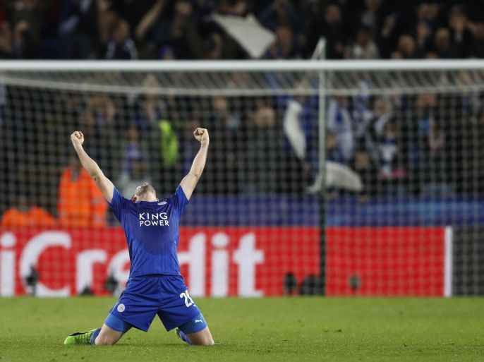 Britain Soccer Football - Leicester City v Sevilla - UEFA Champions League Round of 16 Second Leg - King Power Stadium, Leicester, England - 14/3/17 Leicester City's Christian Fuchs celebrates after the game Action Images via Reuters / Carl Recine Livepic
