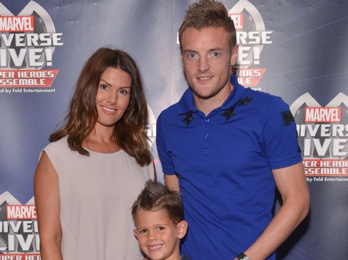 NOTTINGHAM, ENGLAND - SEPTEMBER 07: Jamie Vardy with his wife Rebekah and their son attend the opening night of Marvel Universe LIVE! at Motorpoint Arena in Nottingham, where they experienced an epic live entertainment spectacular including Marvel Characters such as Spider-Man, Iron Man, Hulk, Thor, Black Widow and more on September 7, 2016 in Nottingham, England. (Photo by Richard Stonehouse/Getty Images for Marvel Universe LIVE!)