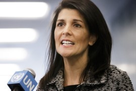 epa05754657 Ambassador Nikki Haley, the new United States' Ambassador to the United Nations (UN), speaks to reporters at the United Nations headquarters for the first time, in New York, New York, USA, 27 January 2017. Haley, who is the former Governor of South Carolina, was appointed by President Donald J. Trump. EPA/JUSTIN LANE