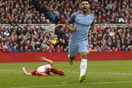 Britain Football Soccer - Middlesbrough v Manchester City - FA Cup Quarter Final - The Riverside Stadium - 11/3/17 Manchester City's Sergio Aguero celebrates scoring their second goal Action Images via Reuters / Lee Smith Livepic EDITORIAL USE ONLY. No use with unauthorized audio, video, data, fixture lists, club/league logos or