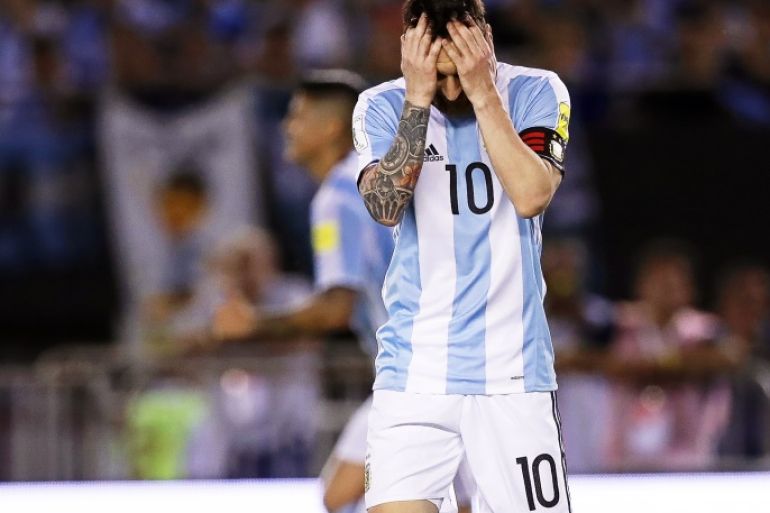 epa05875531 (FILE) Argentina's Lionel Messi reacts during the FIFA World Cup 2018 qualifying soccer match between Argentina and Chile in Buenos Aires, Argentina, 23 March 2017, (reissued 28 March 2017). Argentinian striker Lionel Messi has been banned for four international soccer matches for 'insulting' an assistant referee during the qualifier against Chile, the FIFA confirmed on 28 March 2017. EPA/DAVID FERNANDEZ