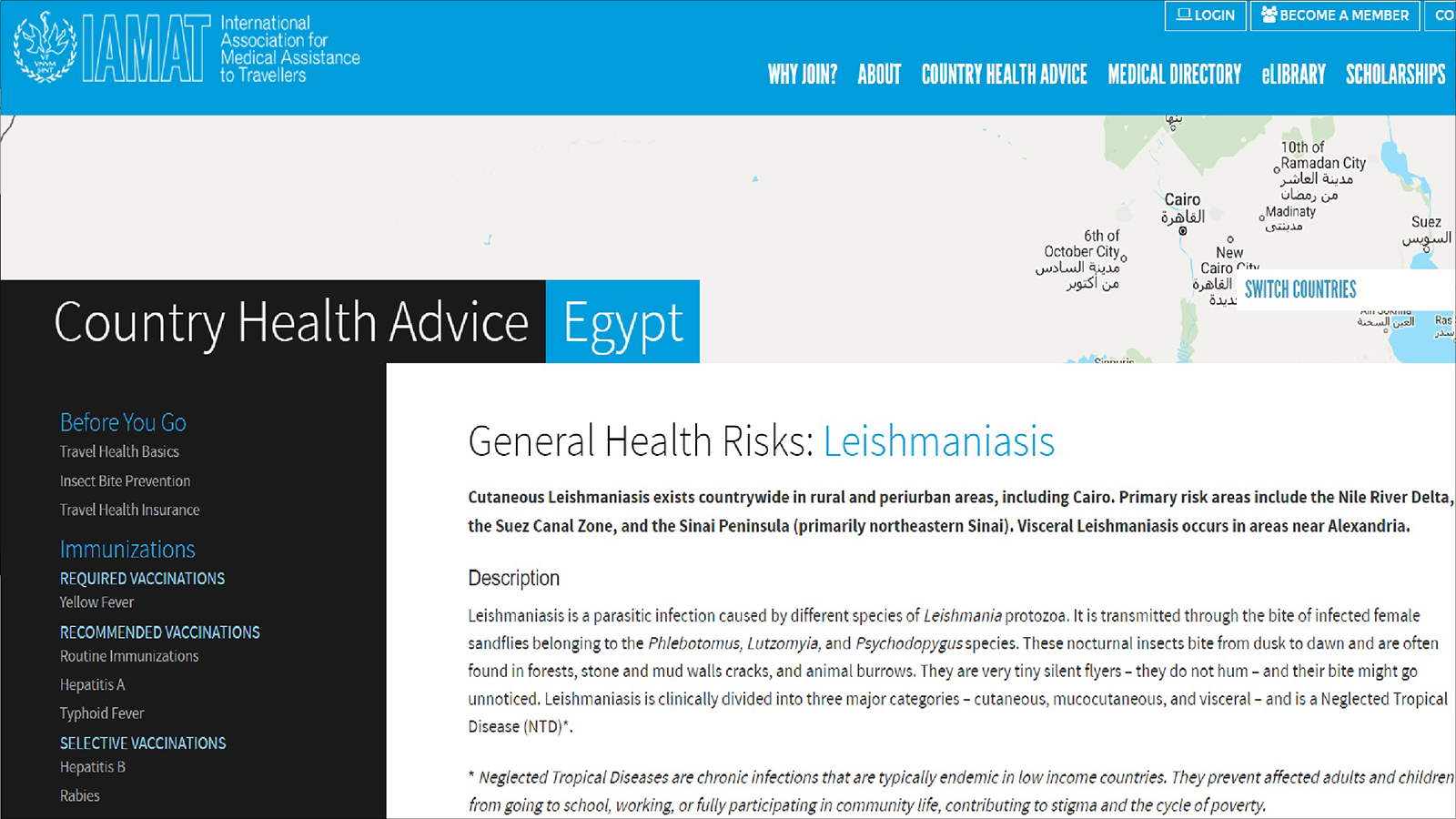 ‪الرابطة الدولية لمساعدة المسافرين طبيا تحذر من السفر لمصر لوجود مرض الليشمانيا بها‬ (نشطاء)