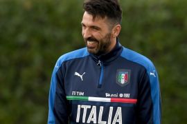 FLORENCE, ITALY - MARCH 23: Gianluigi Buffon of Italy looks on during the training session at the club's training ground at Coverciano on March 23, 2017 in Florence, Italy. (Photo by Claudio Villa/Getty Images)