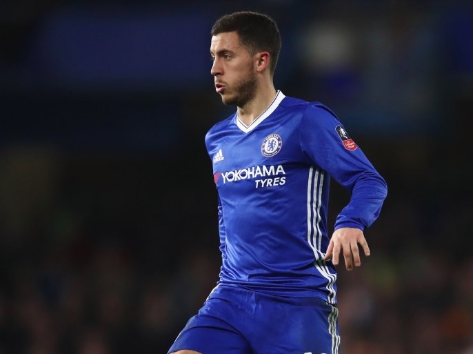 LONDON, ENGLAND - MARCH 13: Eden Hazard of Chelsea in action during The Emirates FA Cup Quarter-Final match between Chelsea and Manchester United at Stamford Bridge on March 13, 2017 in London, England. (Photo by Julian Finney/Getty Images)