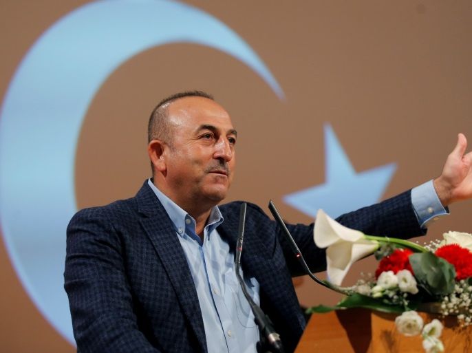 Turkish Foreign Minister Mevlut Cavusoglu addresses supporters during a political rally on Turkey's upcoming referendum, in Metz, France, March 12, 2017. REUTERS/Vincent Kessler TPX IMAGES OF THE DAY