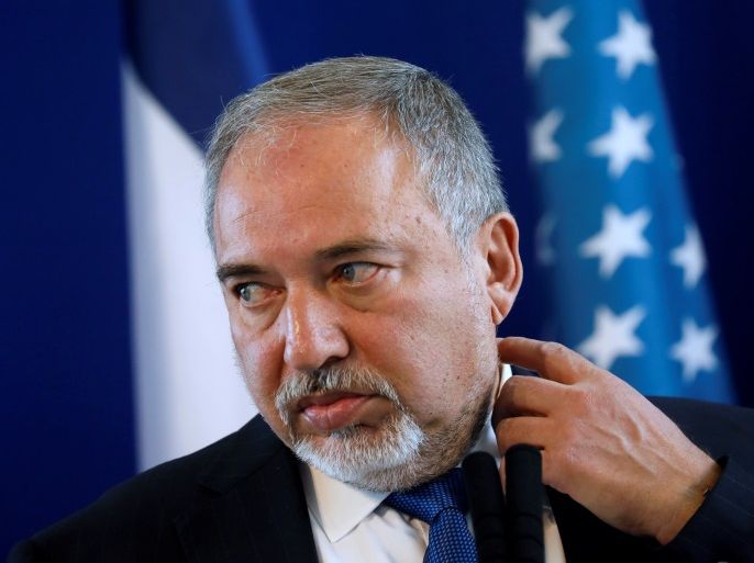 Israel's Minister of Defense Avigdor Lieberman listens during a joint news conference with U.S. Defense Secretary James Mattis at the Ministry of Defense in Tel Aviv, Israel, April 21, 2017. REUTERS/Jonathan Ernst