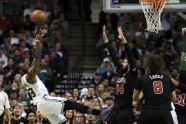 Apr 26, 2017; Boston, MA, USA; Boston Celtics forward Jae Crowder (99) shoots the ball over Chicago Bulls forward Nikola Mirotic (44) during the first half in game five of the first round of the 2017 NBA Playoffs at TD Garden. Mandatory Credit: Bob DeChiara-USA TODAY Sports