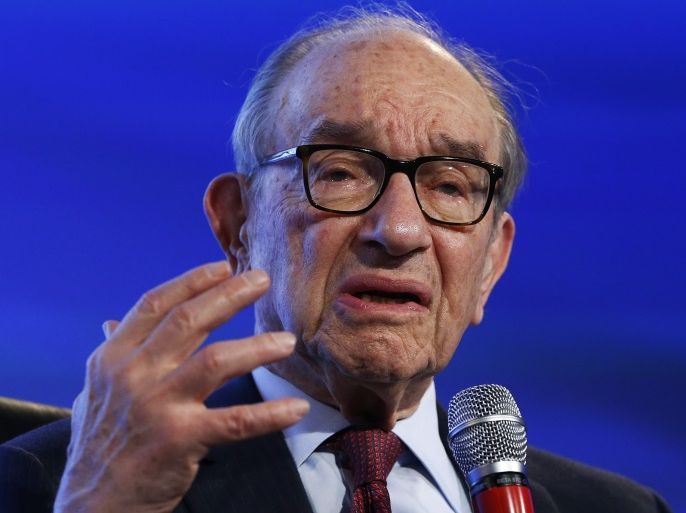 Former U.S. Federal Reserve Chairman Alan Greenspan speaks during an onstage interview at the 2014 Peterson Foundation Fiscal Summit in Washington May 14, 2014. REUTERS/Jonathan Ernst (UNITED STATES - Tags: POLITICS BUSINESS)