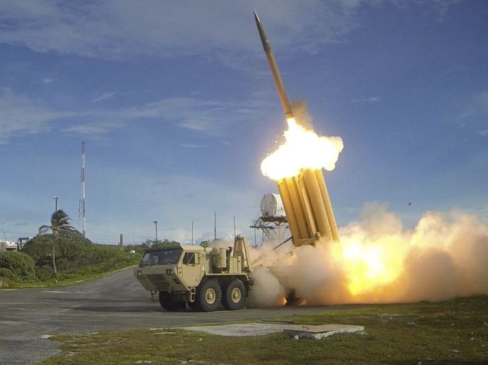 A Terminal High Altitude Area Defense (THAAD) interceptor is launched during a successful intercept test, in this undated handout photo provided by the U.S. Department of Defense, Missile Defense Agency. THAAD provides the U.S. military a land-based, mobile capability to defend against short- and medium-range ballistic missiles, intercepting incoming missiles inside and outside the earth's atmosphere. REUTERS/U.S. Department of Defense, Missile Defense Agency/Handout v