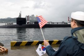 The Ohio-class guided-missile submarine USS Michigan arrives for a regularly scheduled port visit while conducting routine patrols throughout the Western Pacific in Busan, South Korea, April 24, 2017. Jermaine Ralliford/Courtesy U.S. Navy/Handout via REUTERS ATTENTION EDITORS - THIS IMAGE WAS PROVIDED BY A THIRD PARTY. EDITORIAL USE ONLY.