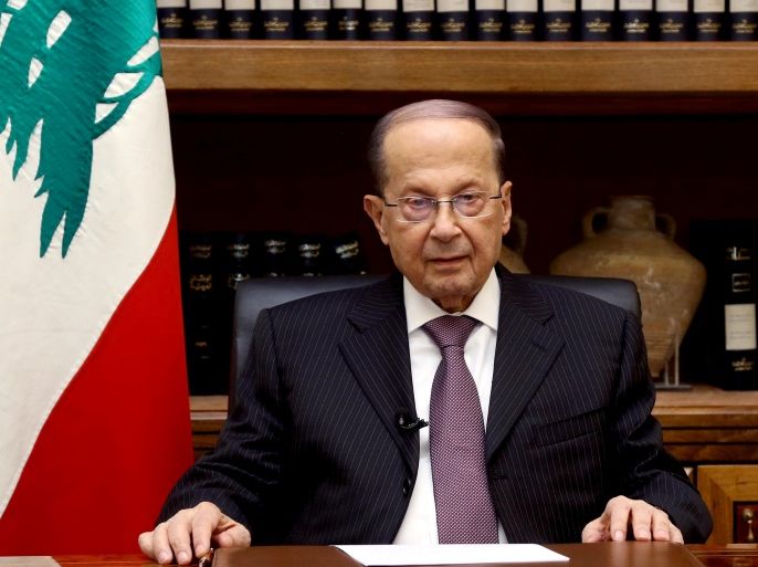Lebanon's President Michel Aoun is pictured at the Presidential Palace in Baabda, Lebanon April 12, 2017. Dalati Nohra/Handout via Reuters ATTENTION EDITORS - THIS IMAGE HAS BEEN SUPPLIED BY A THIRD PARTY. FOR EDITORIAL USE ONLY