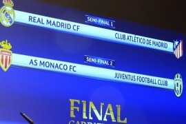 Football Soccer - UEFA Champions League Semi-Final Draw - Nyon, Switzerland - 21/4/17 A screen displaying the order after the draw of the UEFA Champions League semi-finals Reuters / Pierre Albouy Livepic